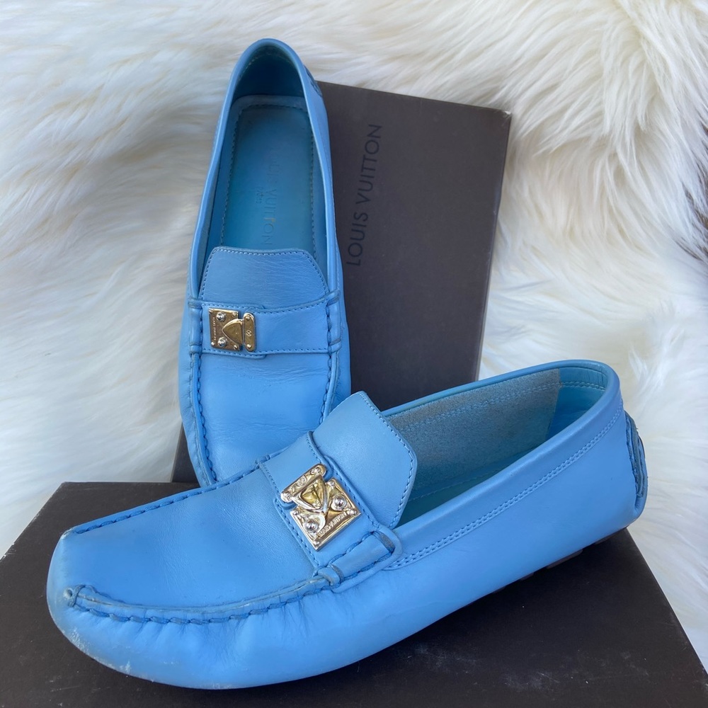 Louis Vuitton Powder Blue Leather Loafers 38 + box - Picture 1 of 7